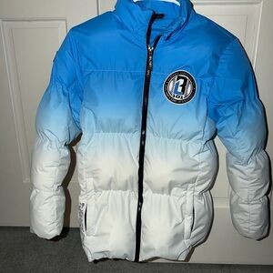 Kids Ombre Blue-White Puffer Jacket with Badge